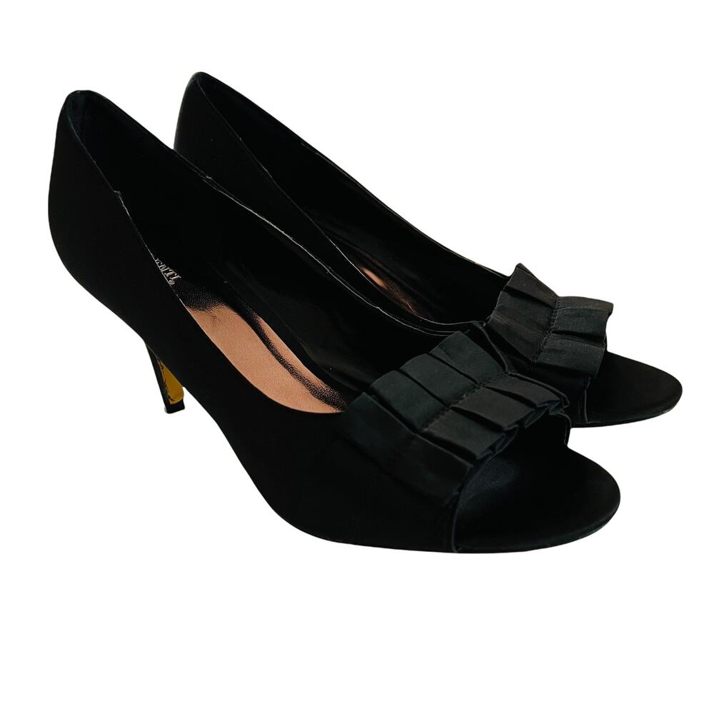 Valenti Franco Black Peep Toe Slip On Heels Size 8.5 - Picture 2 of 7